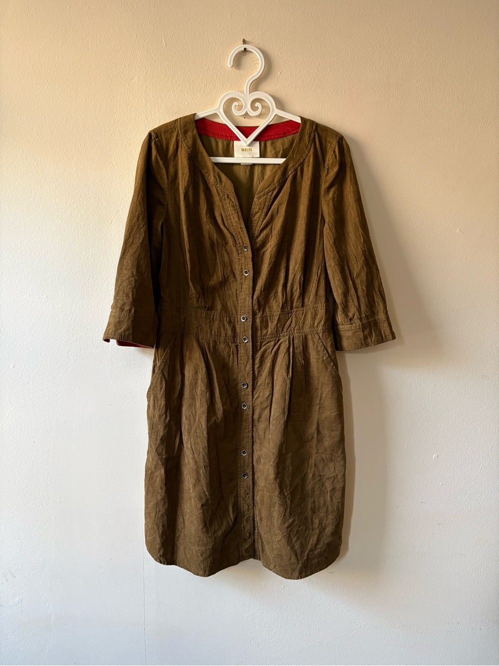 Maeve Corduroy Brown Button-Front Dress, Size 4P
